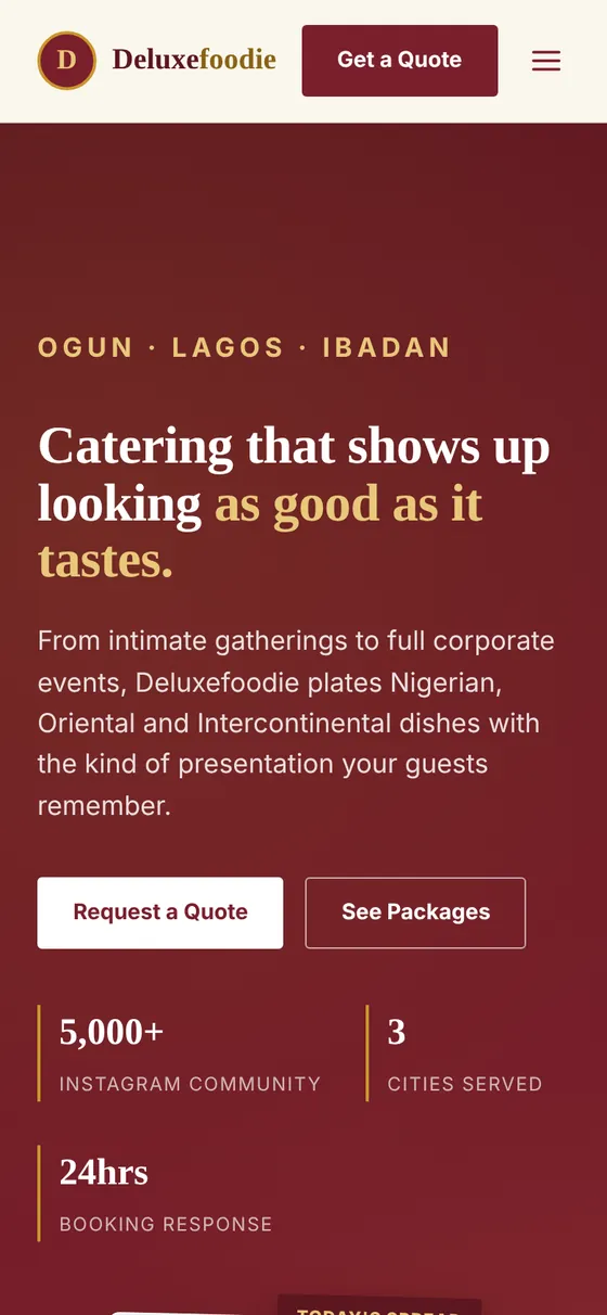 Deluxefoodie Catering on a phone