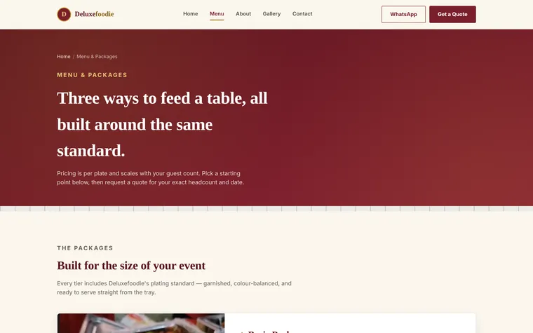 Menu and packages