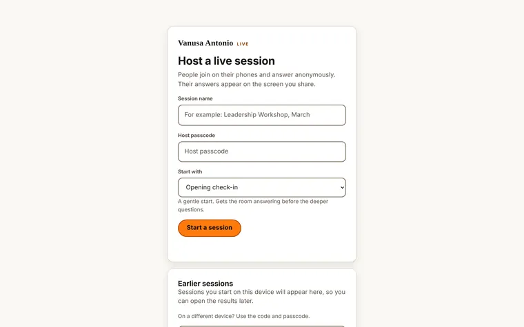 The real host sign-in, protected by a passcode