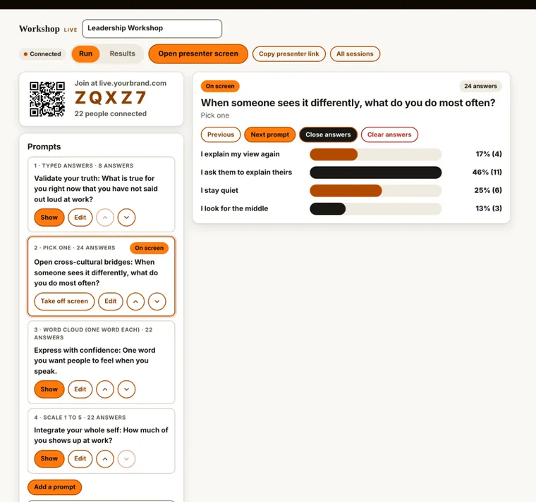 A live audience tool for workshops preview