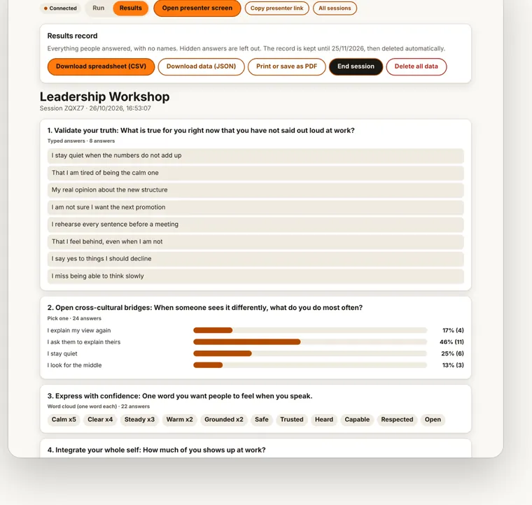 The results record, ready to download