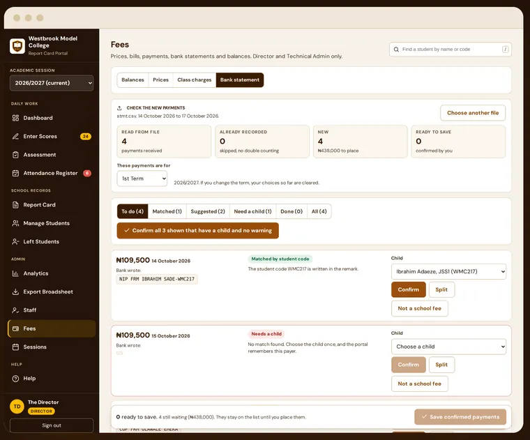Bank statement upload and payment matching