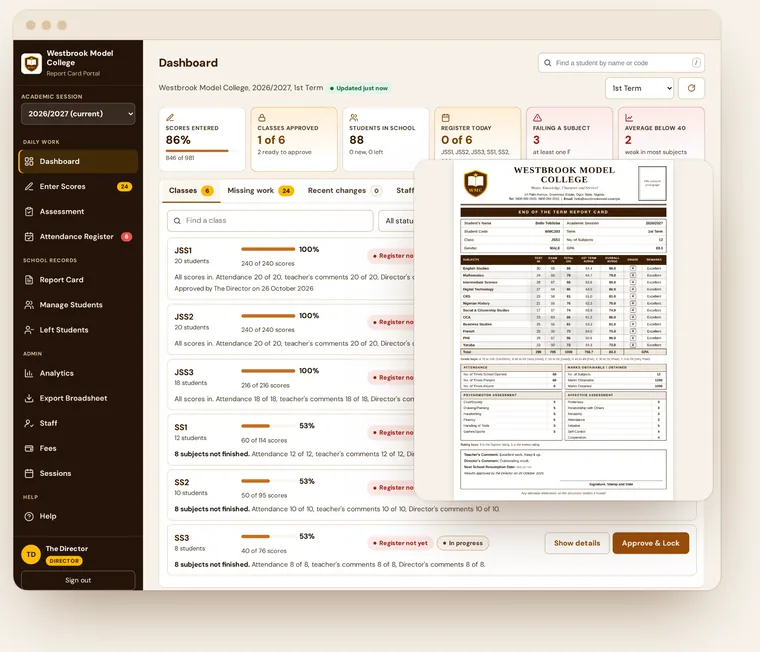 School report card and fees portal preview