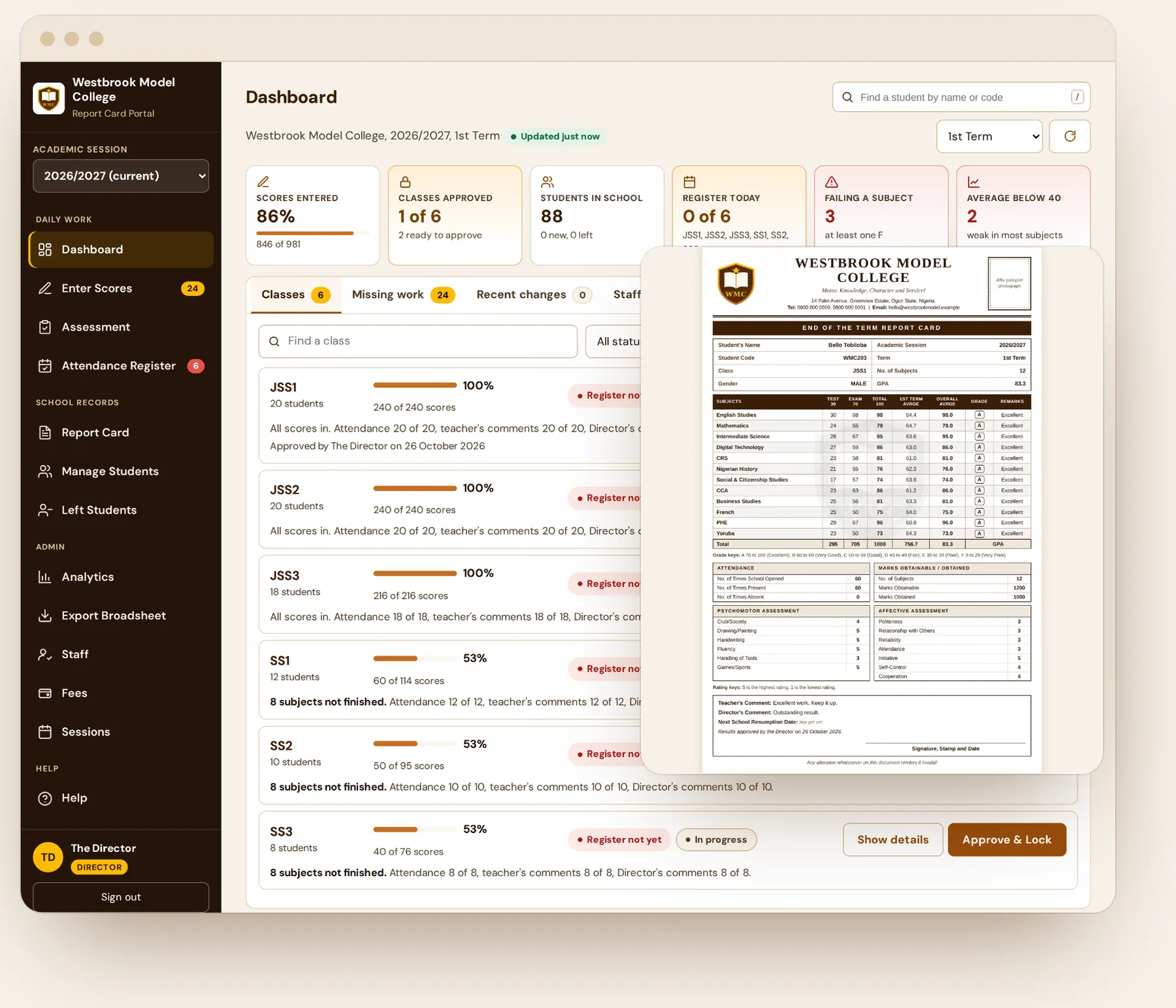 School report card and fees portal preview